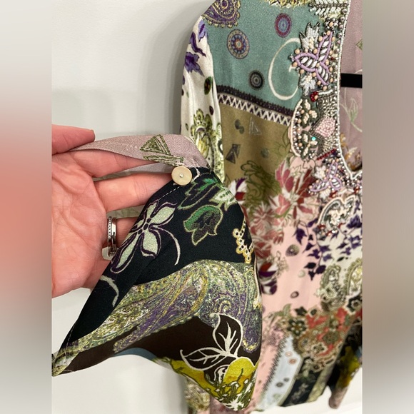 John • Mark Hand Printed Beaded V-Neck Art to Wear Tunic Size XL Pink Paisley l1 - Picture 7 of 10